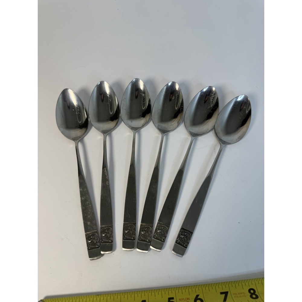 Lot Of 6 Oval Soup Table Spoons BLACK ROSE National Stainless Japan